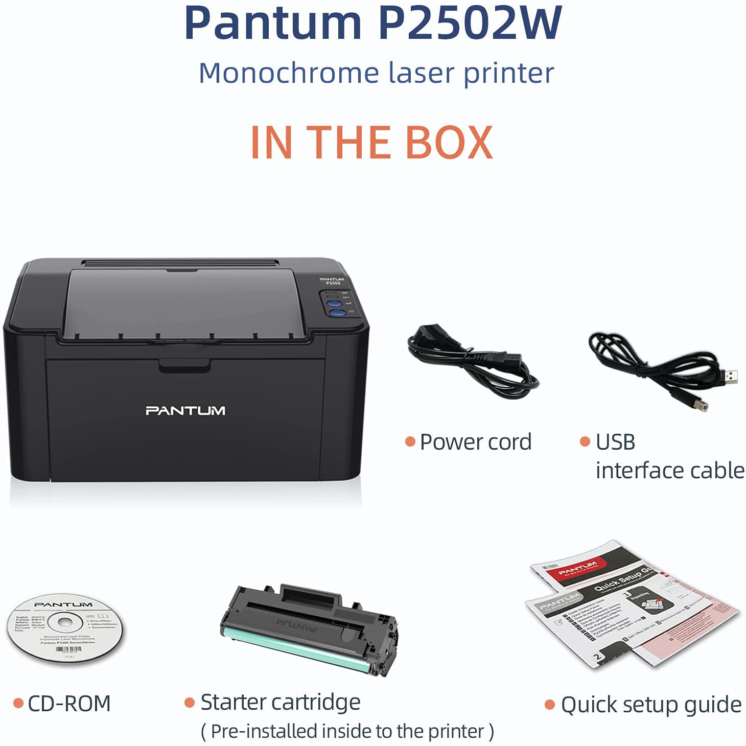 Monochrome Wireless with Mobile Printing, Pantum P2502W Wireless Laser  Printer Home Office Use, Black Printer with Mobile Printing (V8V77B)