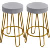 SMILE MART 26.5" Upholstered Velvet Bar Stools for Kitchen, 2pcs, Gray with Gold