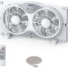 shinic Window Fan with Reversible Airflow Quiet, Twin 9" Blades, Full Remote Control, 3 Functions-3 Speeds, Bathroom Kitchen Window Exhaust Fan, Width Adjustable (From 24" to 37") ETL Certified