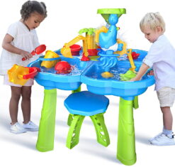 TEMI Sand Water Table for Toddlers, 4 in 1 Sand Table and Water Play Table, Kids Table Activity Sensory Play Table Beach Sand Water Toy for Outdoor Backyard for Toddlers Age 2-4 Gift