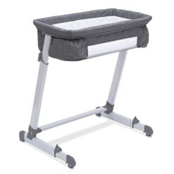 Simmons Kids By The Bed City Sleeper Bassinet, Adjustable Height Portable Crib with Wheels & Airflow Mesh, Grey Tweed