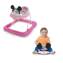 Bright Starts Disney Baby 2-in-1 Adjustable Baby Walker with Activity Station, Pink