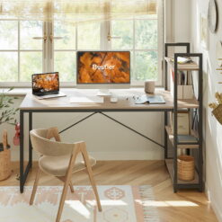 Bestier 63 inch Computer Desk with Storage Shelves&Headphone Hook Oak