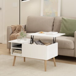 Furinno Jensen Lift Top Coffee Table With Wooden Leg, Solid White