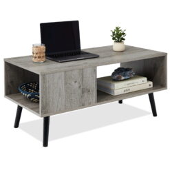 Best Choice Products Wooden Mid-Century Modern Coffee Accent Table Furniture w/ Open Storage Shelf - Gray