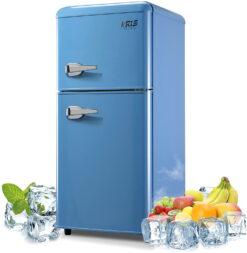 Krib Bling 3.5 cu.ft Compact Refrigerator, Retro Mini Fridge with Freezer, Small Drink Chiller with 2 Door, Blue