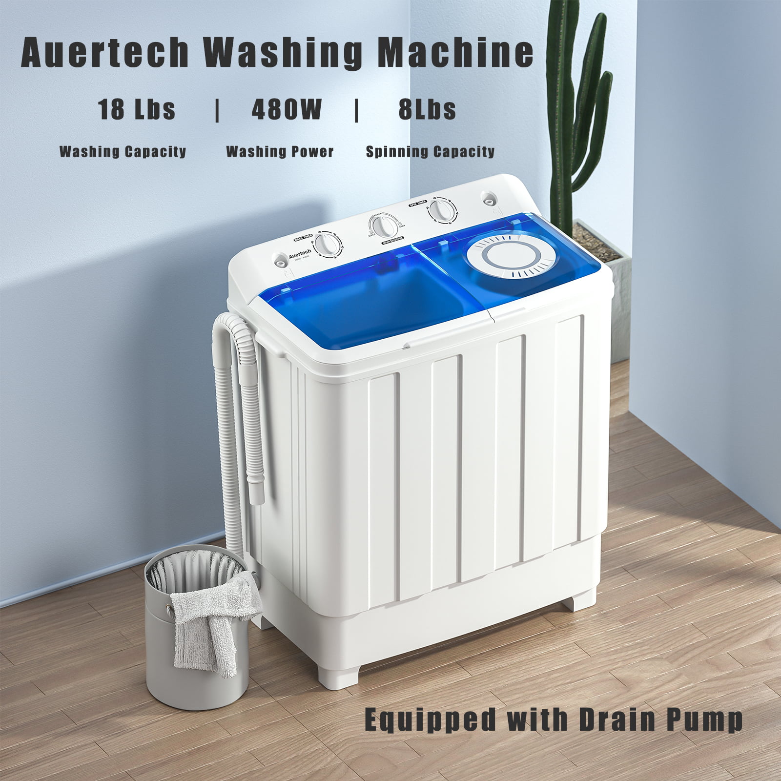 Auertech Portable Washing Machine 28lbs Twin Tub Compact Semi-automatic  with Drain Pump Washer Spinner Combo