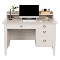 Homfa 47 in Computer Desk, Home Office Writing Table with 4 Drawers and Hutch Shelf, Sturdy Desk with Spacious Desktop, Oak White Finish