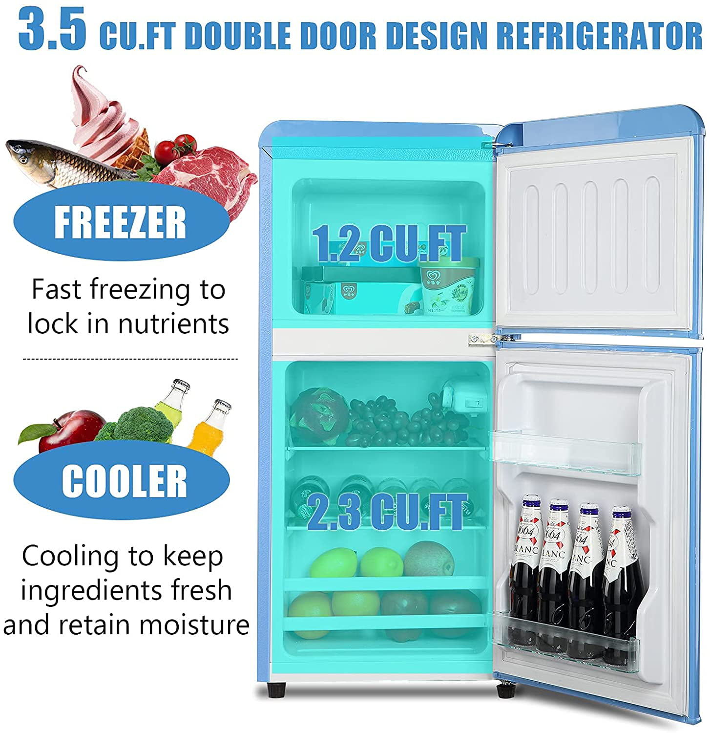 KRIB BLING 3.5 Cu.ft Compact Refrigerators with Freezer, Mini Fridge with 7  Level Temp Adjustable Thermostat, Small Fridge for Apartment, Office