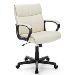 Adjustable Height PU Leather surface Mid-back Office Chair, White