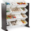 Humble Crew Children Plastic Organizing Rack with 12 Bins, Espresso and White