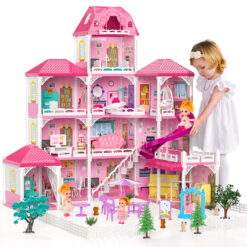Pink Doll House Diy Kit Pretend Play Building Home Educational Toys for Girls Children Gifts(28.9