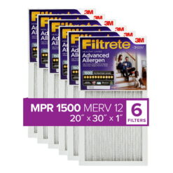 Filtrete by 3M 20x30x1, MERV 12, Advanced Allergen Reduction HVAC Furnace Air Filter, 1500 MPR, 6 Filters