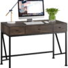 Homfa Writing Desk with Drawers, Wood Computer Desk, Table for Desktop, Laptop Study Table for Home Office, Dark Brown