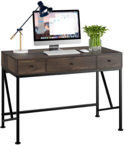 Homfa Writing Desk with Drawers, Wood Computer Desk, Table for Desktop, Laptop Study Table for Home Office, Dark Brown