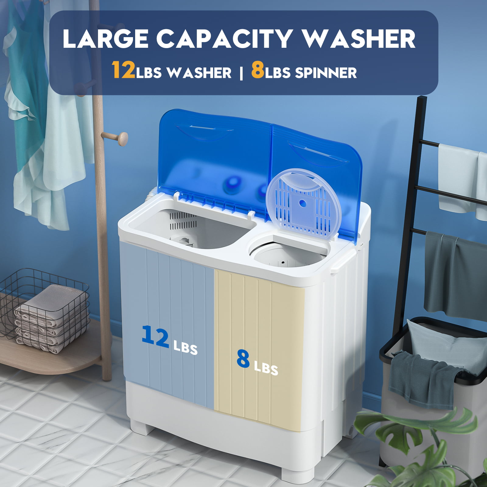 Portable Washing Machine 17.6Lbs Large Capacity Portable Mini Washing  Machine US 