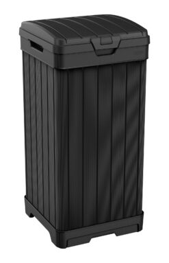 Keter Baltimore Duotech Outdoor Trash Can, Resin Wastebin, Black Woodlook