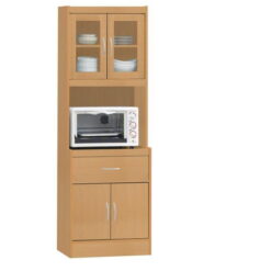 Hodedah Kitchen Cabinet with 1-Drawer, plus Space for Microwave in Beech