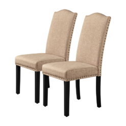 Alden Design Tufted High Back Dining Chair with Solid Wood Legs, Set of 2, Khaki