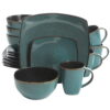 Gibson Home Soho Lounge Square Stoneware 16 Piece Dinnerware Set, Teal