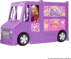 Barbie Fresh 'n Fun Food Truck Playset with Blonde Doll & 30+ Accessories. Lift Side for Kitchen