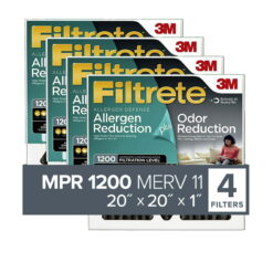 Filtrete by 3M 20x20x1, MERV 11, Allergen Plus Odor Reduction HVAC Furnace Air Filter, 1200 MPR, 4 Filters
