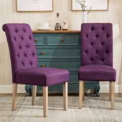 Roundhill Furniture Habit Contemporary Parsons Chair, Set of 2, Fabric and Solid Rubberwood, Purple