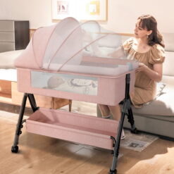 Baby Bassinet, Adjustable Baby Bedside Sleeper Bassinet with 360°Wheel, Baby Cradle for Infant,Newborn,Pink