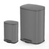 Qualiazero 13.2 Gallon and 3.2 Gallon Trash Can Combo, Rectangular Shape Step Can Combo - Matte Gray