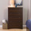 Prepac Fremont 5 Drawer Wooden Dresser Chest, 16" x 31.5" x 45.25", Espresso