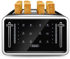 Gevi 4 Slice Toaster LED Digital Touchscreen Extra-Wide Slots Black + Silver