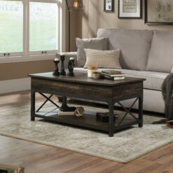 Sauder Steel River Rustic Lift Top Coffee Table with Shelf & Storage, Carbon Oak Finish