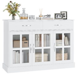 Homfa Buffet Storage Cabinet, Kitchen Sideboard with 3 Doors&2 Drawers for Dining Room, White Finish