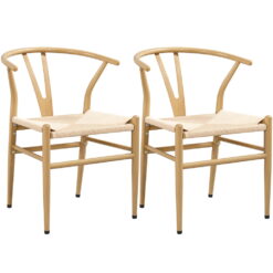 Alden Design Mid-Century Metal Dining Chairs with Woven Hemp Seat, 2pcs, Natural