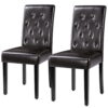 Alden Design Parson Faux Leather Dining Chair with Solid Wood Legs, Set of 2, Espresso