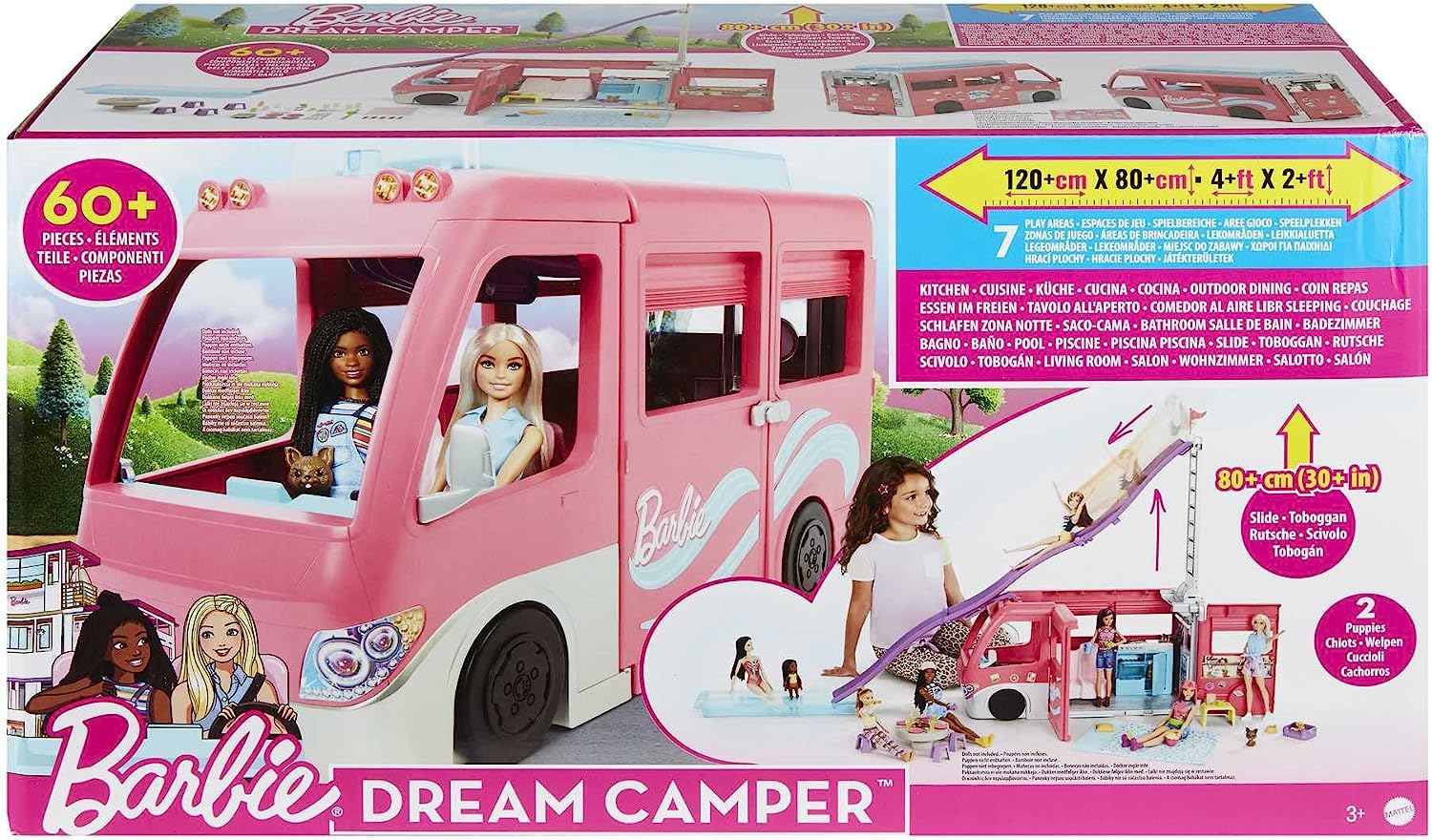 Barbie Camper Toy Playset, 3-In-1 Dreamcamper With 60 Accessories