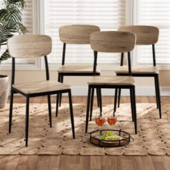 Baxton Studio Honore Dining Chair, Set of 4, Light Brown and Black