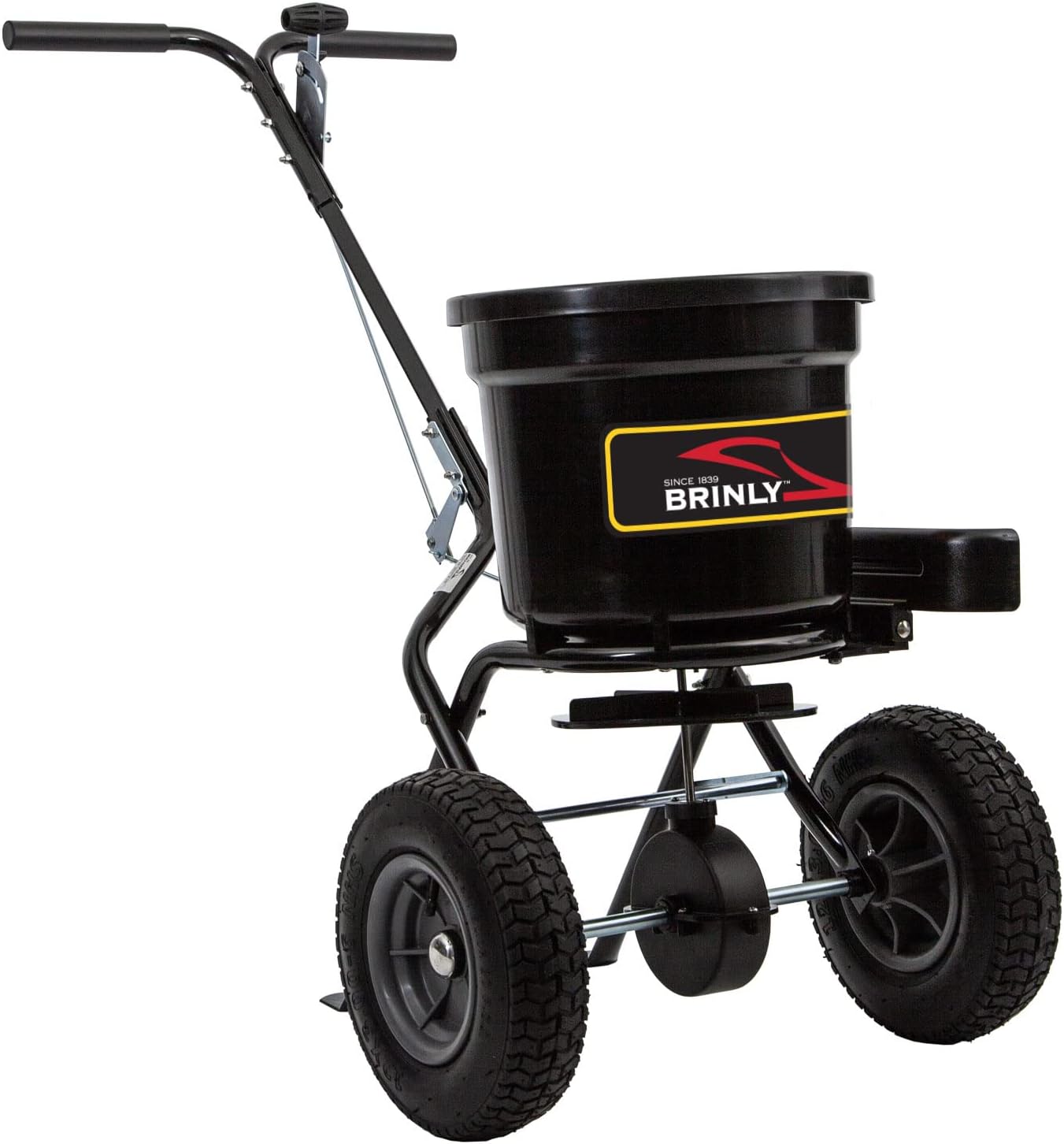 Brinly P20-500BHDF-A Push Spreader with Side Deflector Kit and Hopper Grate, 50 lb. Capacity, Matte Black2