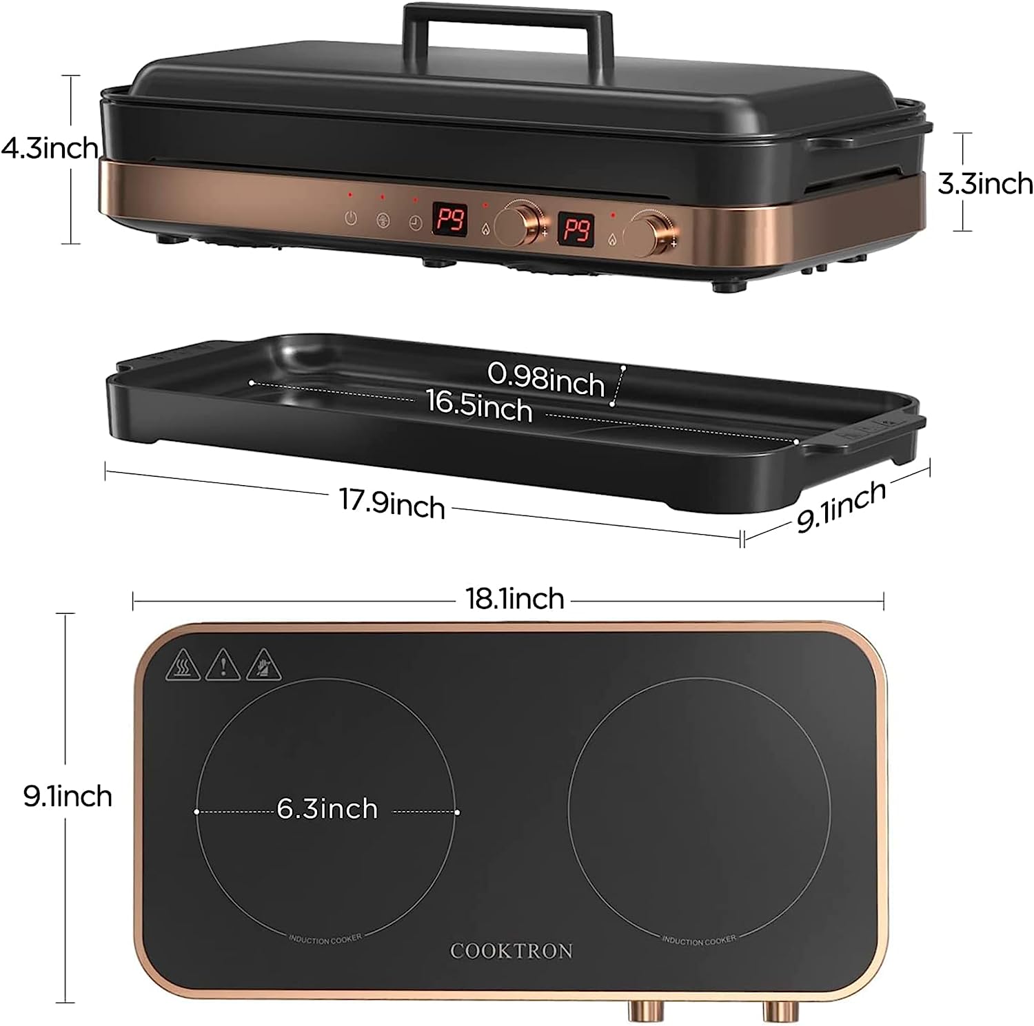 Cooktron Portable Double Burner Electric Induction Cooktop With