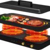 COOKTRON Portable Induction Cooktop 2 Burner with Removable Iron Cast Griddle Pan Non-stick, 1800W Double Induction Cooktop with Child Safety Lock & Time, Great for Family Party