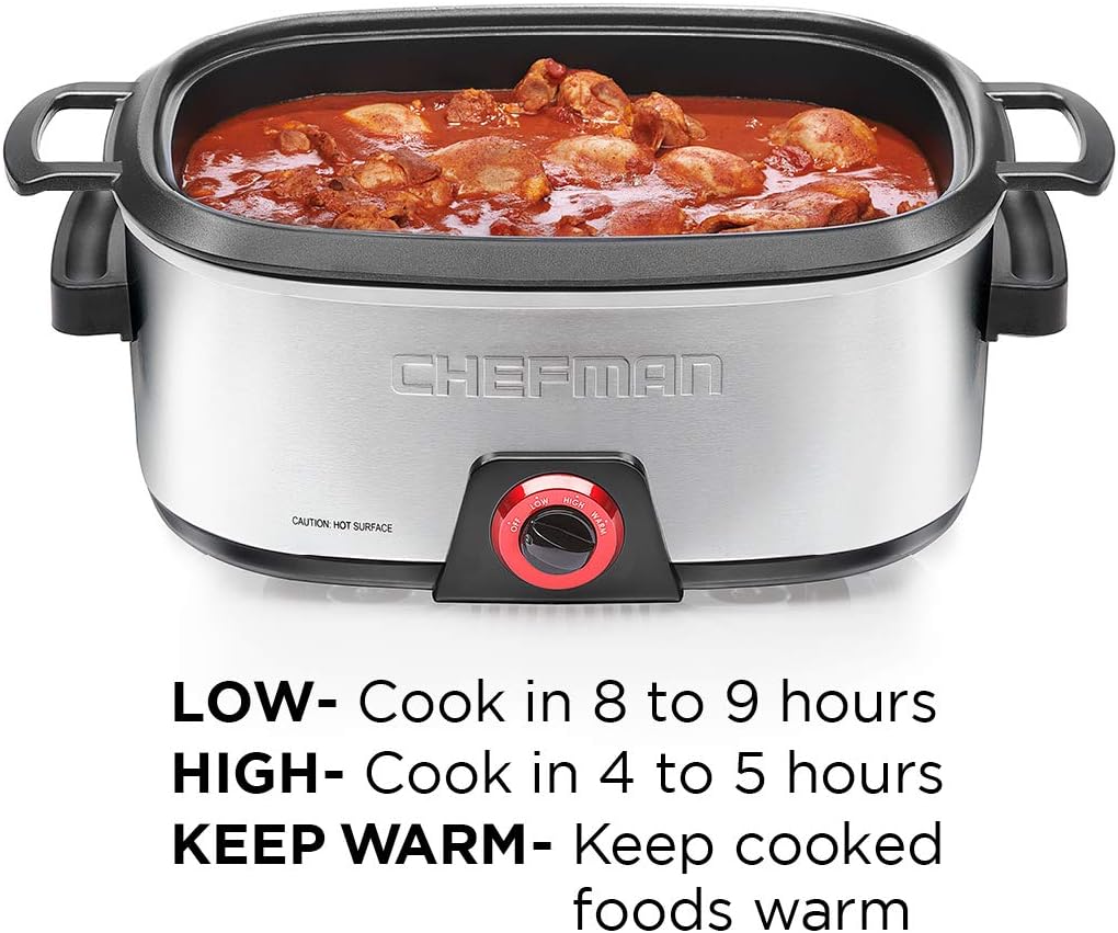 Chefman 6-Quart Slow Cooker, Electric Countertop Cooking, Stovetop & Oven-Safe  Removable Insert for Browning & Sautéing, Family-Size Soups & Stews,  Nonstick & Dishwasher-Safe Interior,Stainless Steel