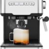 Chefman 6-in-1 Espresso Machine with Steamer, One-Touch Single or Double Shot Espresso Maker, Coffee Maker, Cappuccino Machine, Latte Maker, Built-In Milk Frother Coffee Machine, Stainless Steel