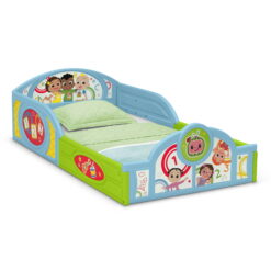 CoComelon Sleep and Play Toddler Bed with Built-In Guardrails by Delta Children, Blue/Multi