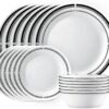 Corelle 18-Piece Round Dinnerware Set, Service for 6, Lightweight Round Plates and Bowls Set, Vitrelle Triple Layer Glass, Chip and Scratch Resistant, Microwave and Dishwasher Safe, Brasserie