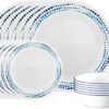 Corelle Vitrelle 18-Piece Service for 6 Dinnerware Set, Triple Layer Glass and Chip Resistant, Lightweight Round Plates and Bowls Set, Ocean Blue
