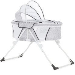 Dream On Me Karley Plus Portable Quick Fold Bassinet with Removable Canopy in Cool Grey