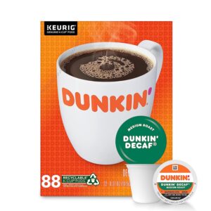 Dunkin' Decaf Medium Roast Coffee,Keurig K-Cup Pods, 22 Count (Pack of 4)