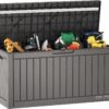 EAST OAK 60 Gallon Deck Box, Outdoor Storage Box with Padlock for Patio Furniture, Patio Cushions, Gardening Tools, Pool Supplies, Waterproof and UV Resistant Resin, Grey