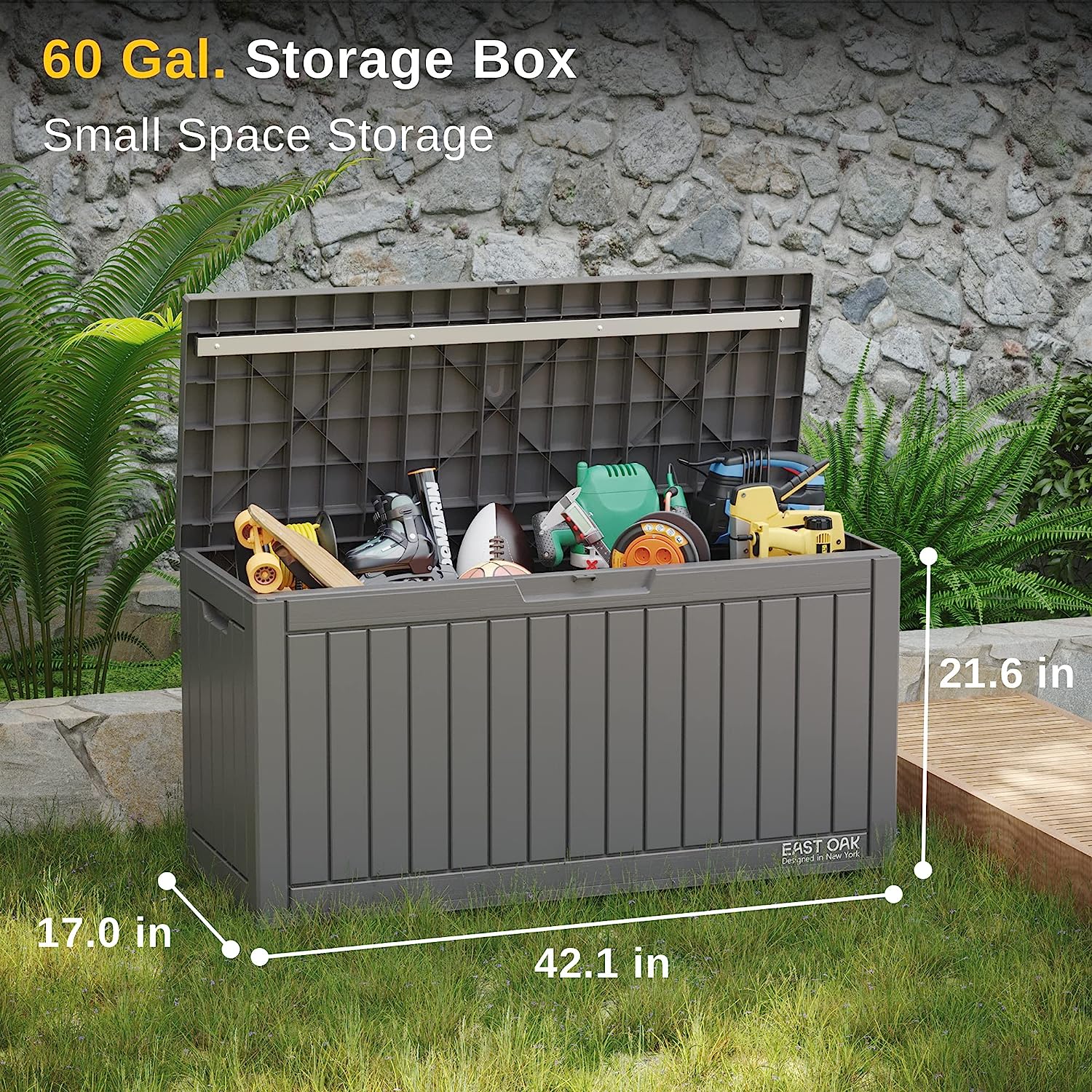 EAST OAK 60 Gallon Deck Box, Outdoor Storage Box with Padlock for Patio  Furniture, Patio Cushions, Gardening Tools, Pool Supplies, Waterproof and  UV Resistant Resin, Grey