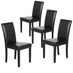 Easyfashion PU Leather Padded High Back Parsons Dining Chairs, Set of 4, Black